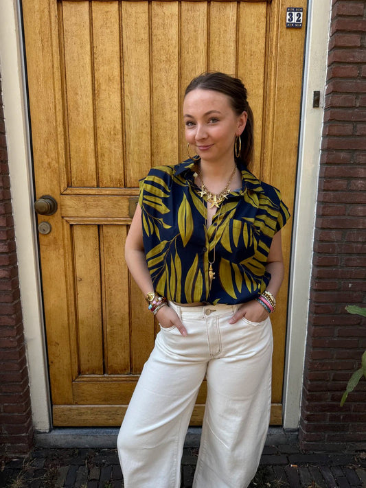 Mies blouse jungle print navy/groen - Project 35