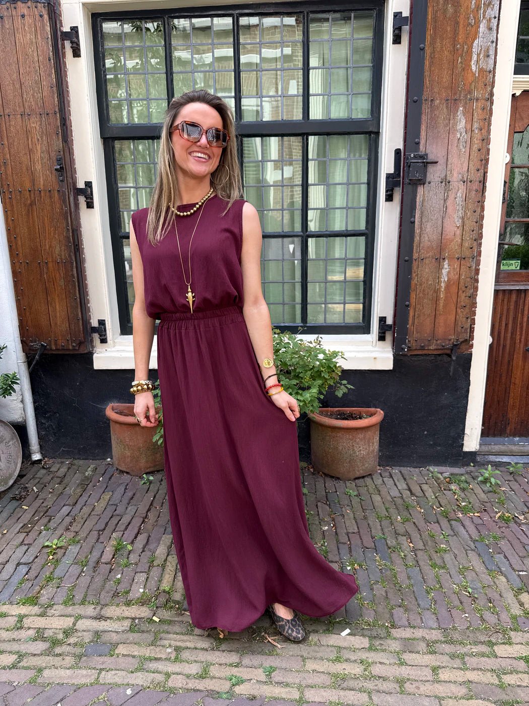 Mila tweedelige set maxi rok en top burgundy - Project 35
