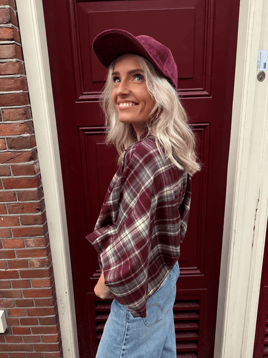 Mira oversized blouse geruit bordeaux - Project 35