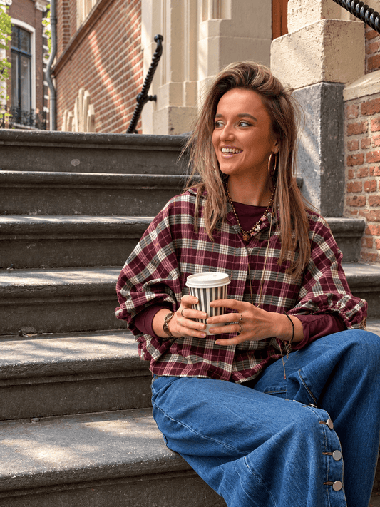 Mira oversized blouse geruit bordeaux - Project 35