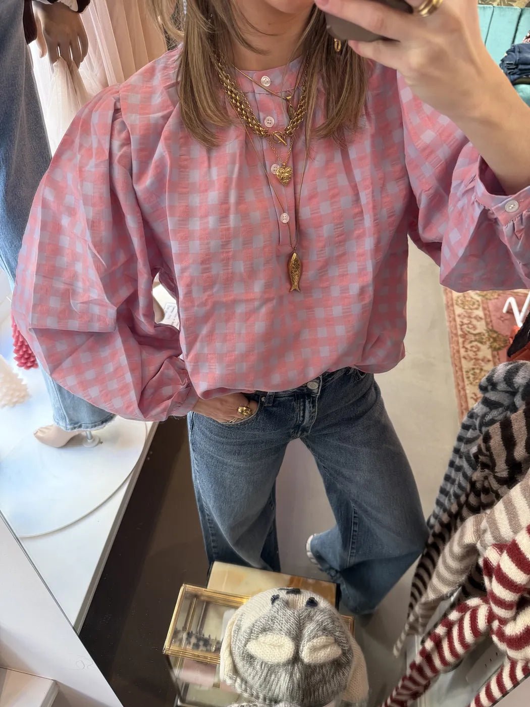 Nada blouse roze/lichtblauw geruit - Project 35