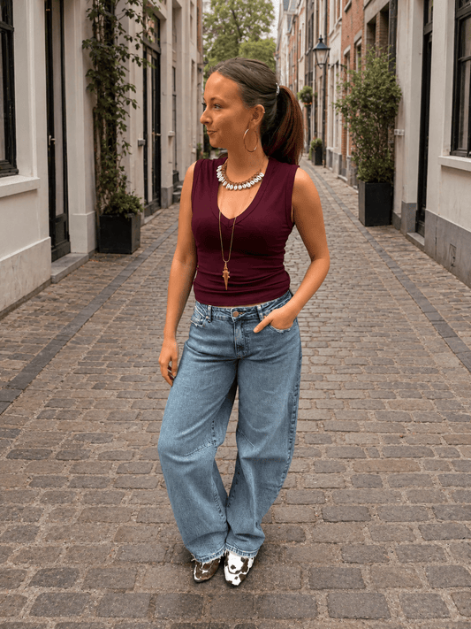 Nouk basic tank top v-hals bordeaux - Project 35