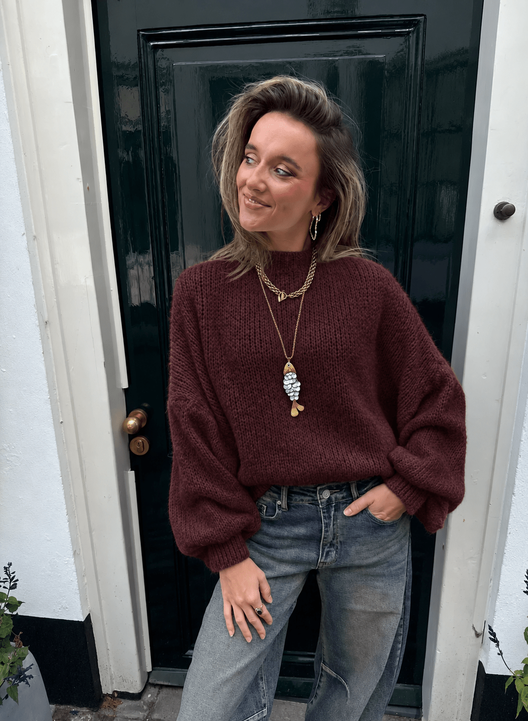 Nova gebreide trui oversized bordeaux - Project 35