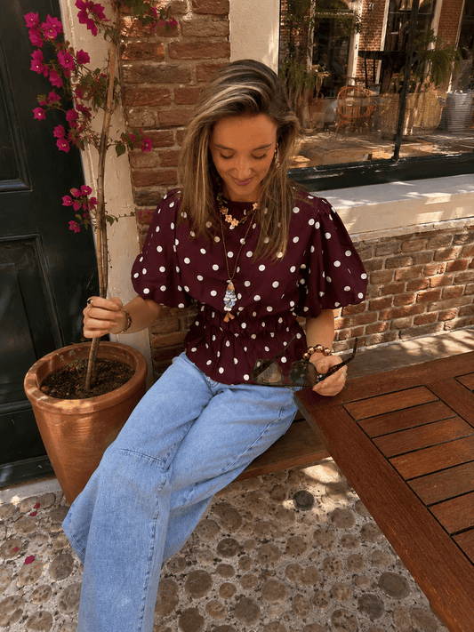 Novi polkadot top pofmouw bordeaux/wit - Project 35