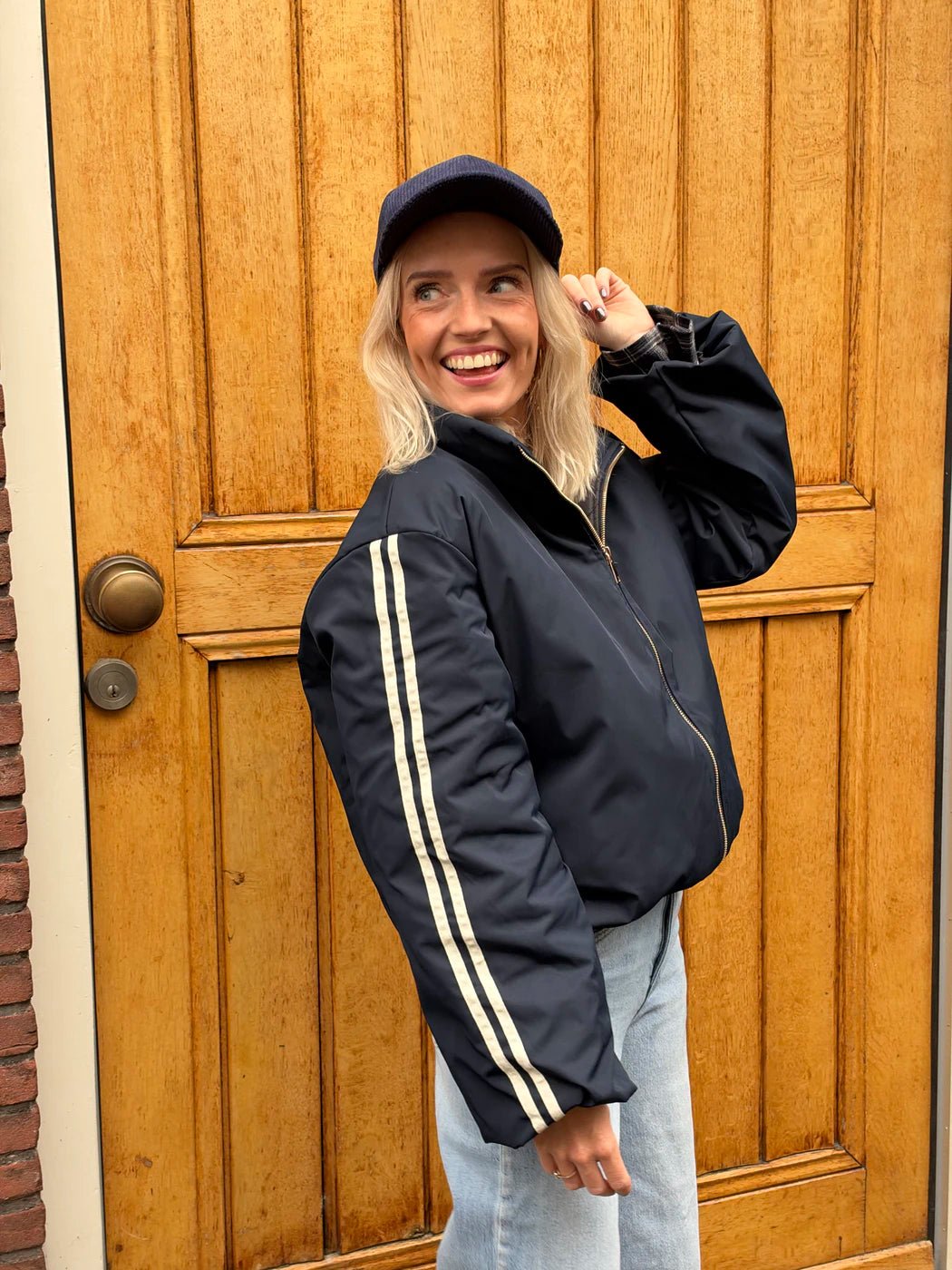 Riley gewatteerde bomber navy/wit streep - Project 35