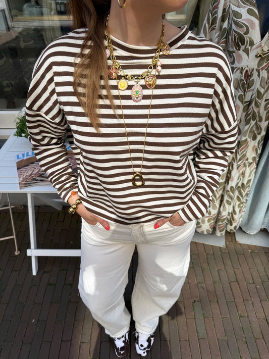Roos gestreepte longsleeve bruin/wit - Project 35