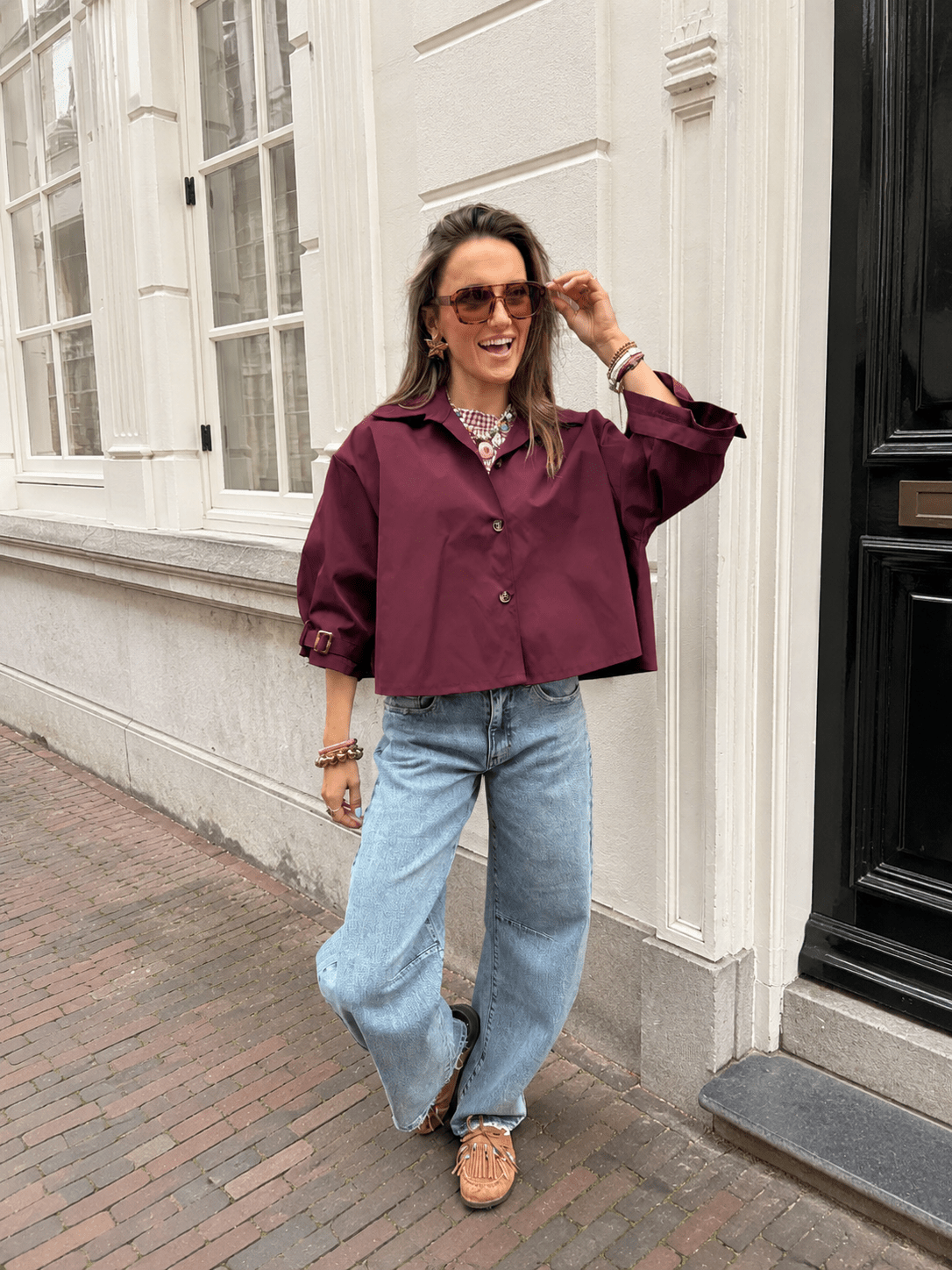 Sacha trenchcoat korte mouw bordeaux - Project 35