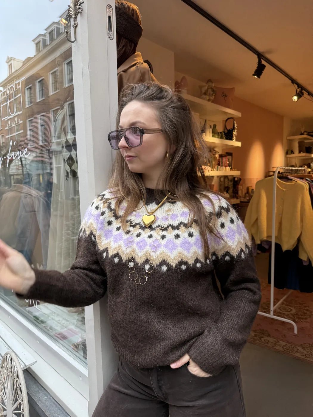 Sanne trui Noorse print bruin - Project 35