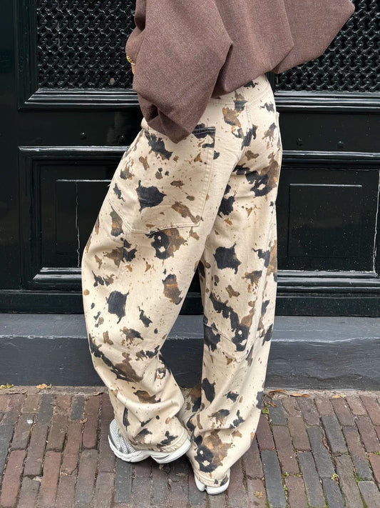 Sky cowprint baggy barrel jeans - Project 35