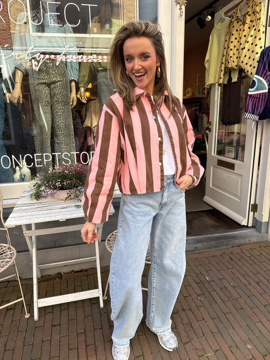 Tess jasje roze/bruin gestreept - Project 35