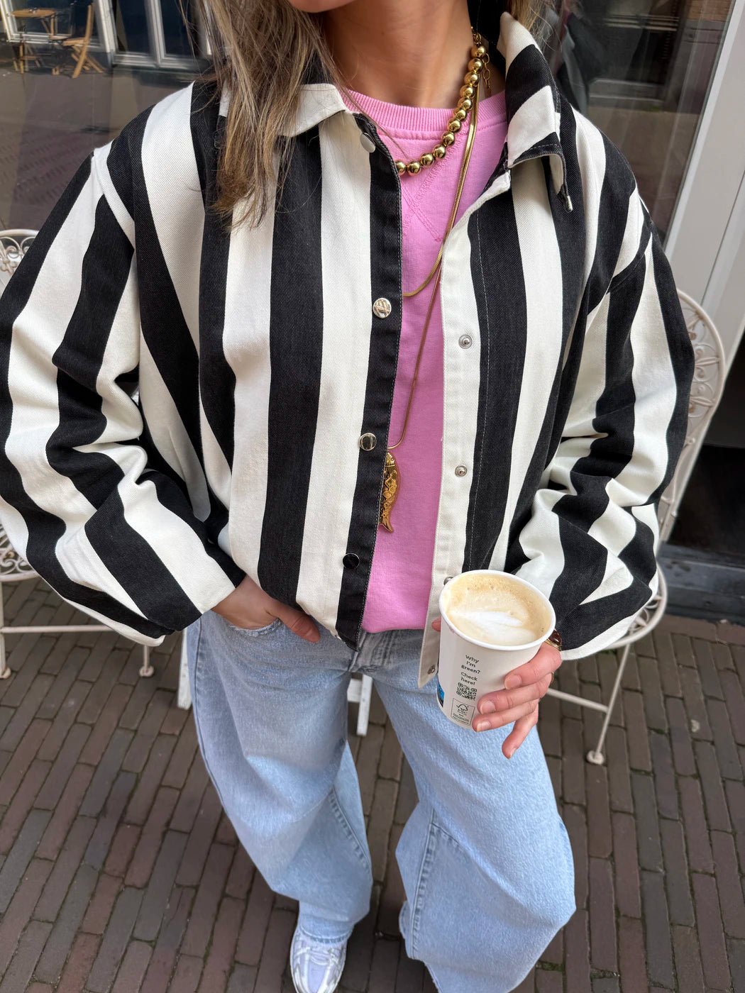 Tess jasje zwart/wit gestreept - Project 35