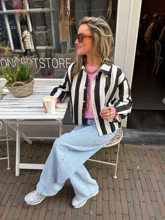 Tess jasje zwart/wit gestreept - Project 35