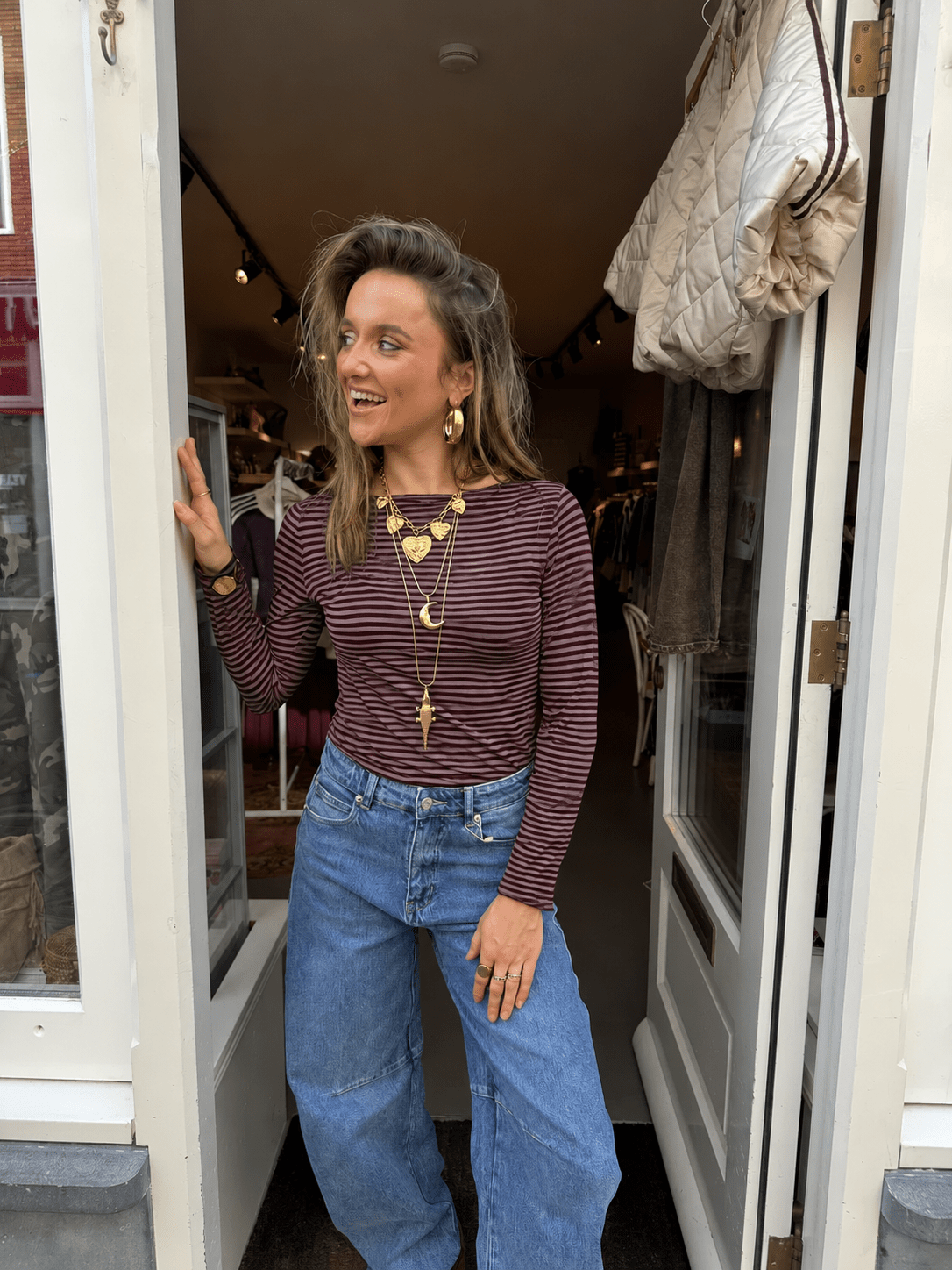 Vieve longsleeve cashmere gestreept bordeaux - Project 35