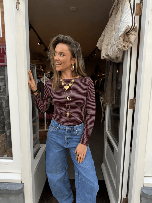 Vieve longsleeve cashmere gestreept bordeaux - Project 35