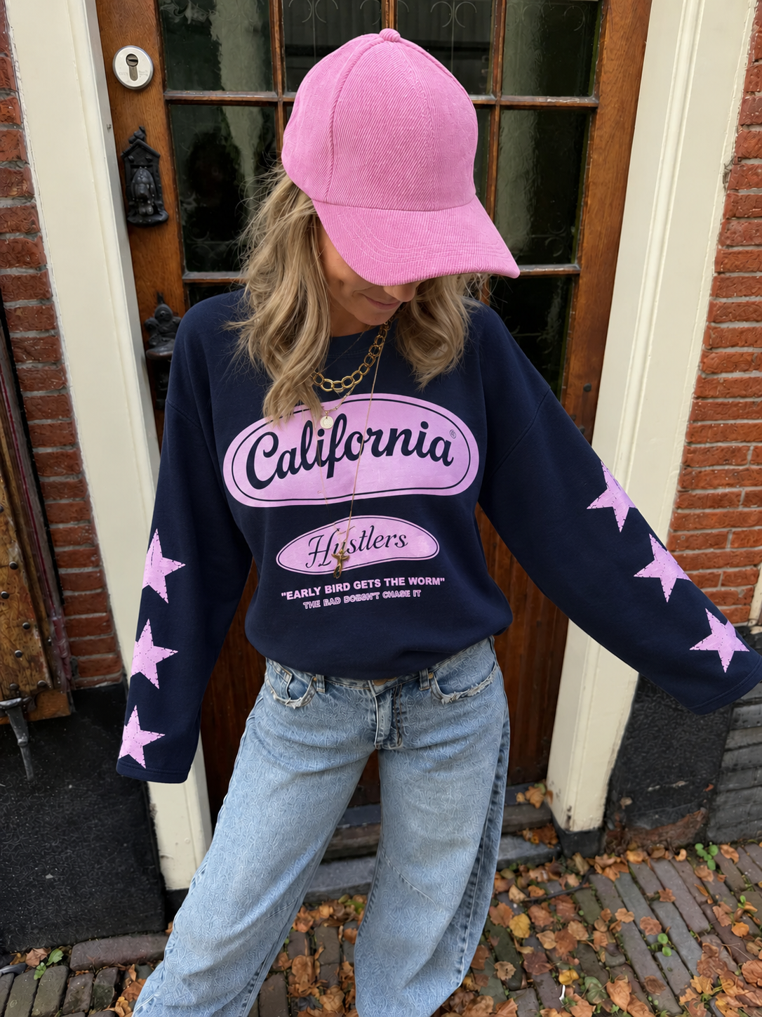 California sterren longsleeve navy/roze