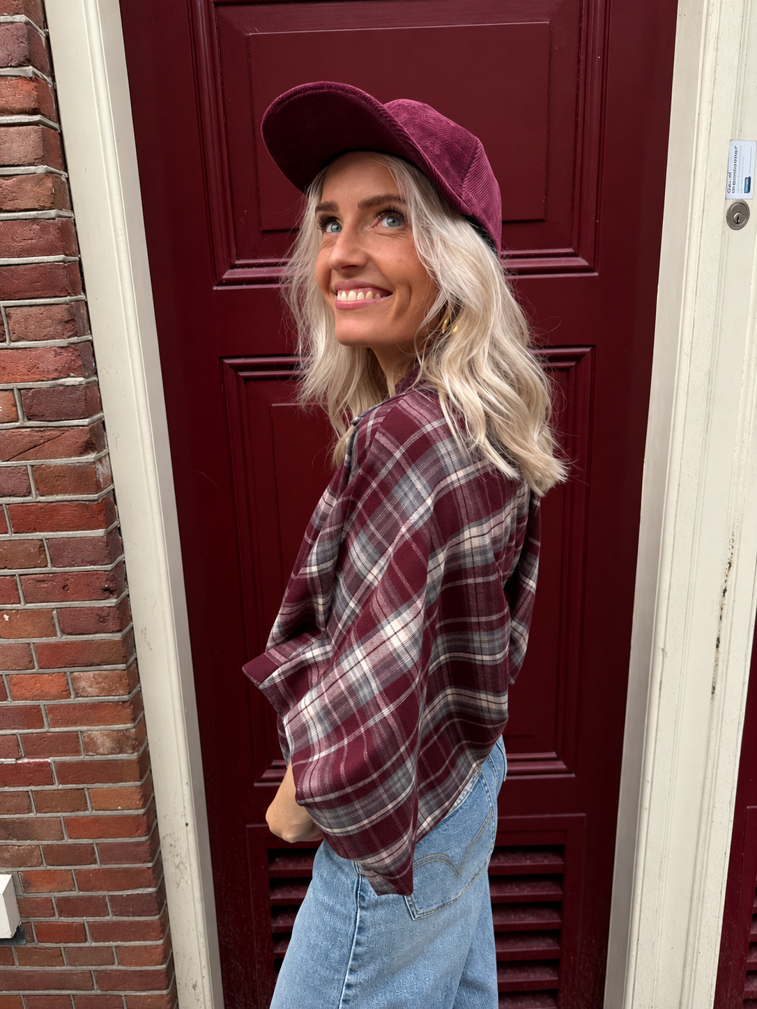 Mira oversized blouse geruit bordeaux