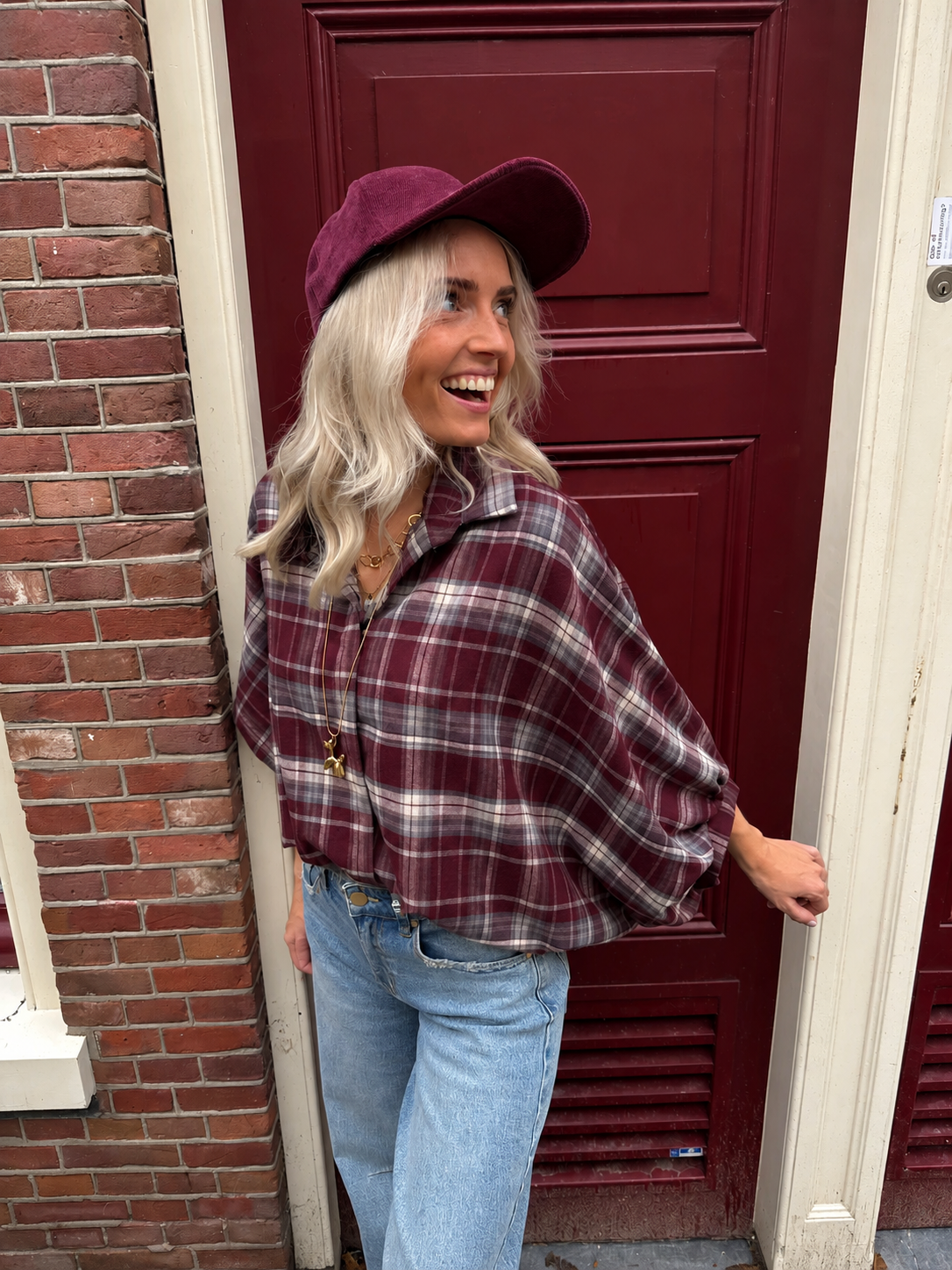 Mira oversized blouse geruit bordeaux