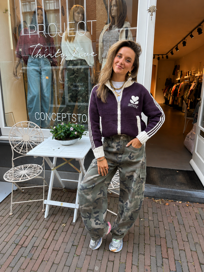 'Amour' vest rits bordeaux/wit