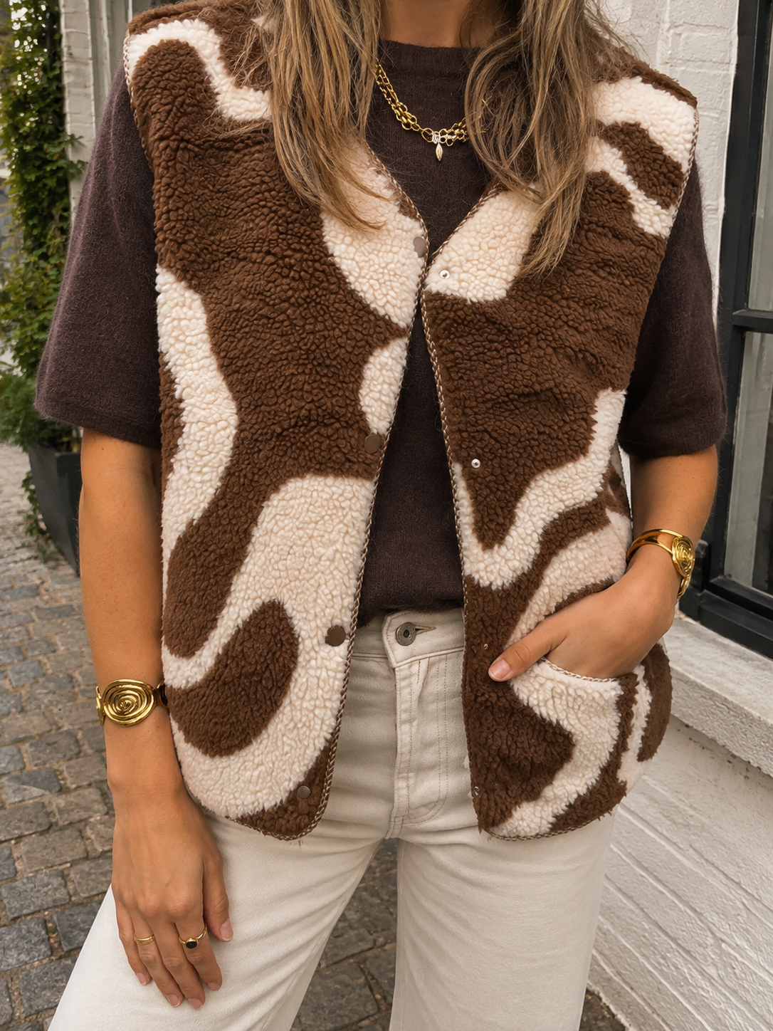 Ravi teddy gilet bruin/beige