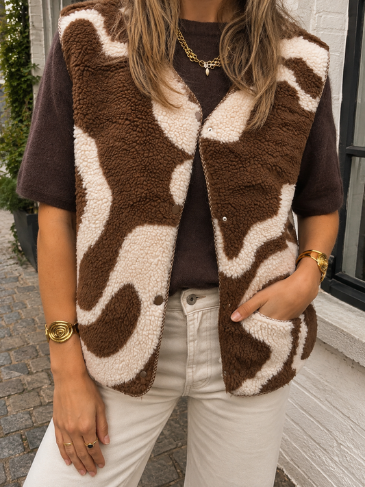 Ravi teddy gilet bruin/beige
