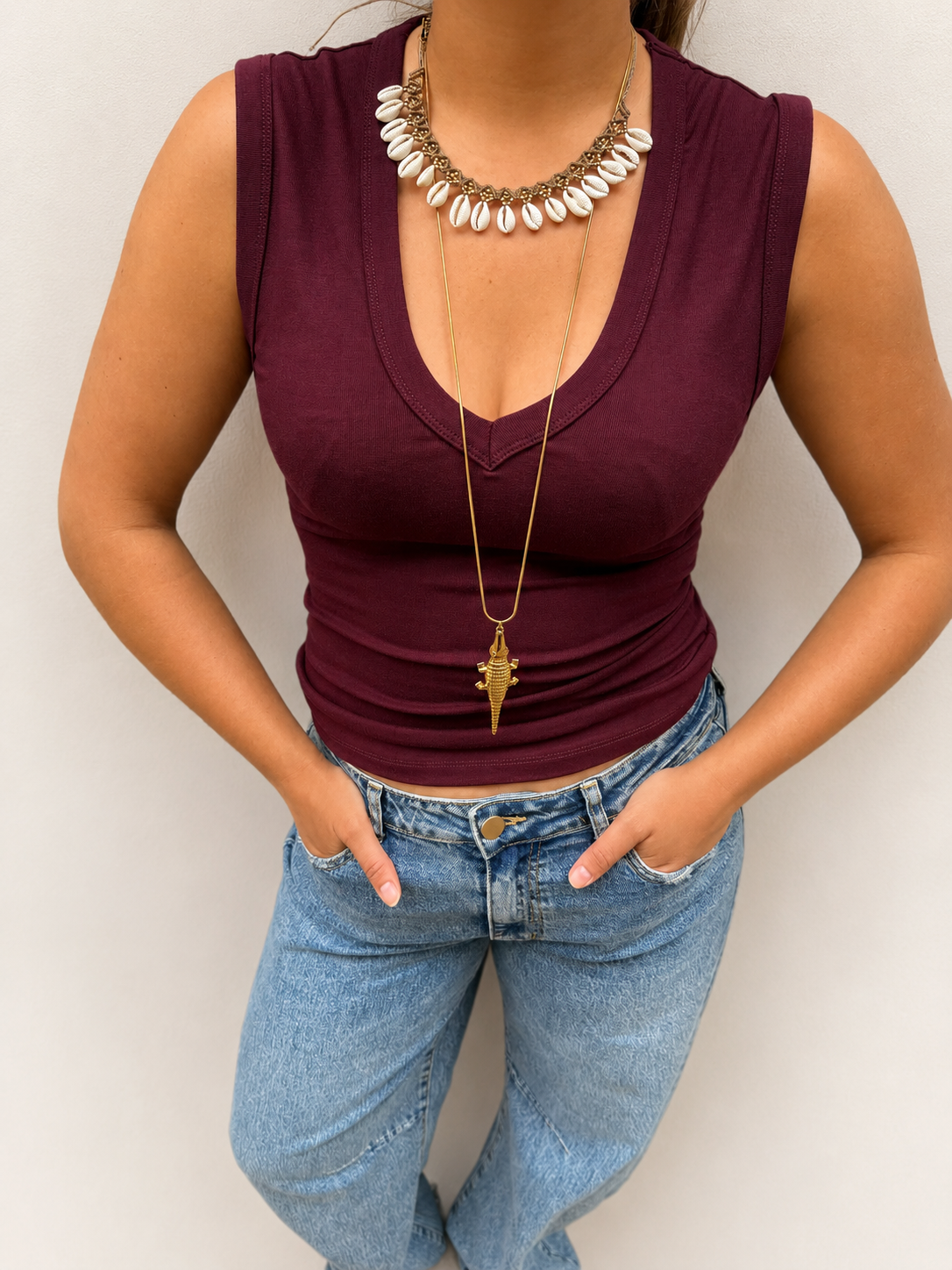 Nouk basic tank top v-hals bordeaux