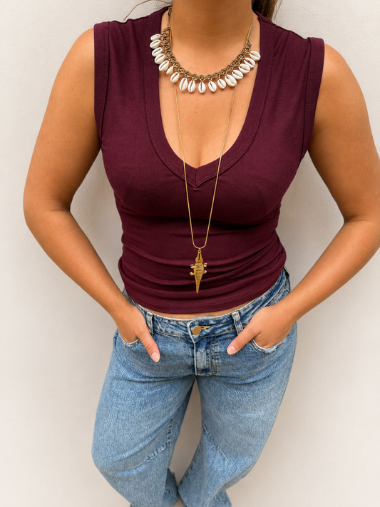 Nouk basic tank top v-hals bordeaux