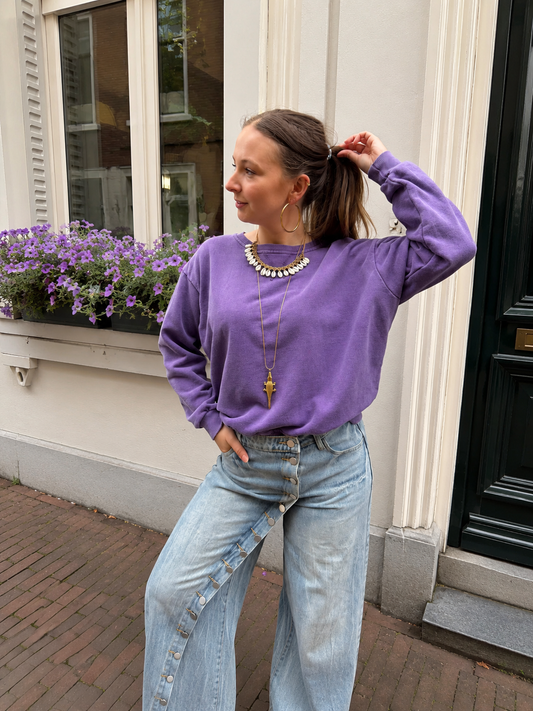 Cato oversized katoenen sweater paars