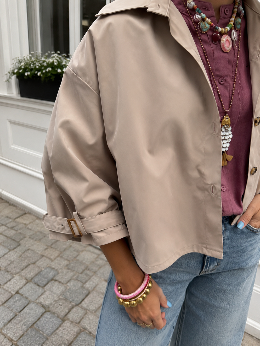 Sacha trenchcoat korte mouw beige
