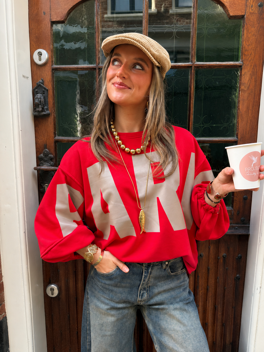 Paris sweater bright red