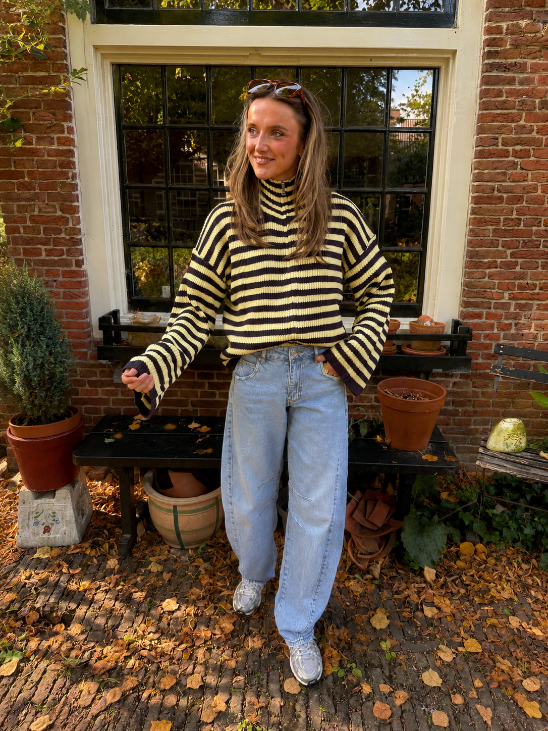 Pixie vest rits geel/navy gestreept