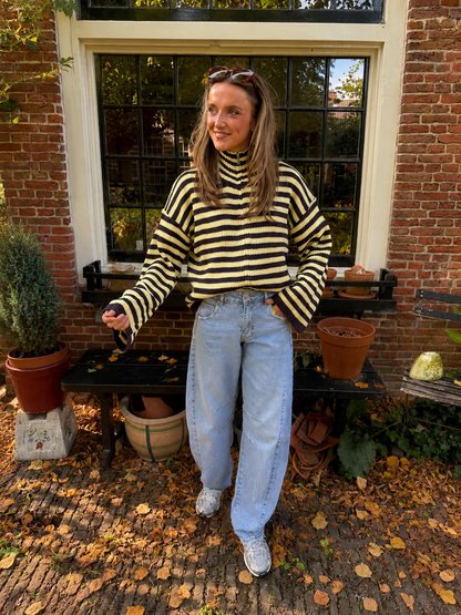 Pixie vest rits geel/navy gestreept