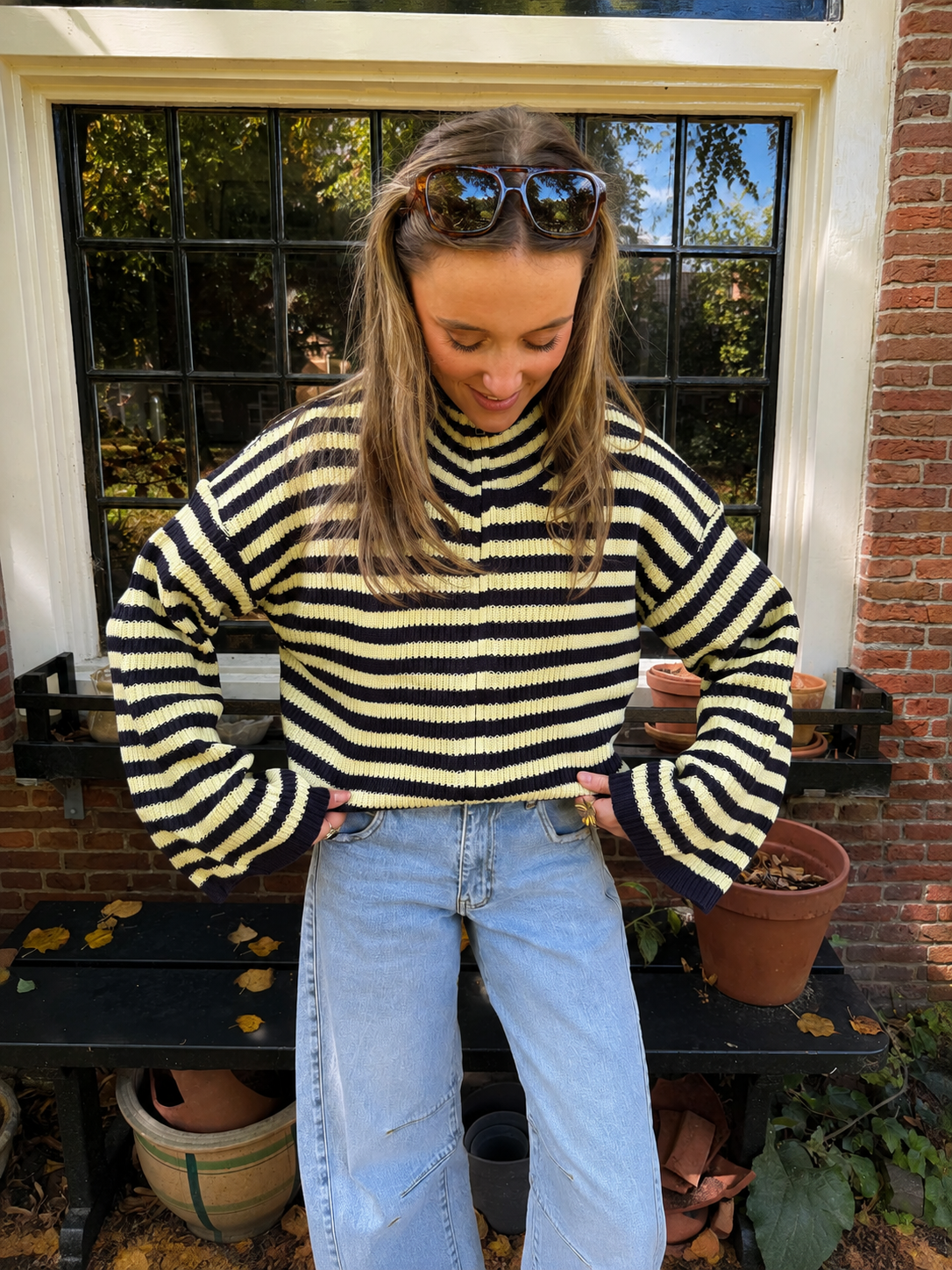 Pixie vest rits geel/navy gestreept