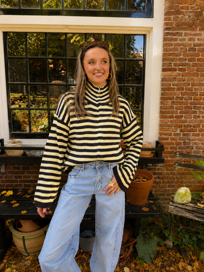 Pixie vest rits geel/navy gestreept