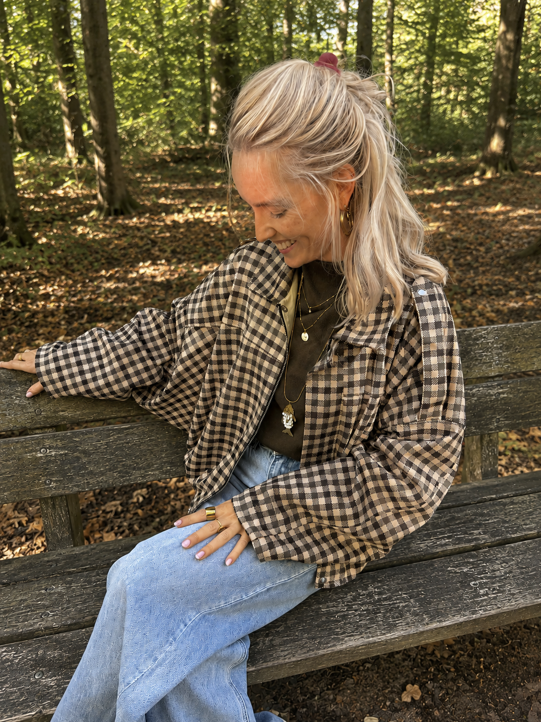 Bowie geruite bomber oversized groen/beige