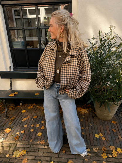 Bowie geruite bomber oversized groen/beige