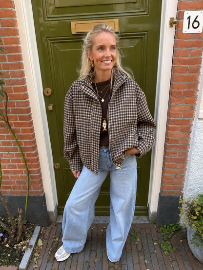 Kay oversized bomber geruit bruin