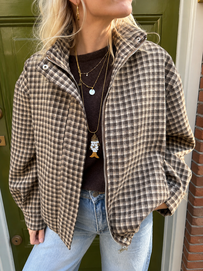 Kay oversized bomber geruit bruin