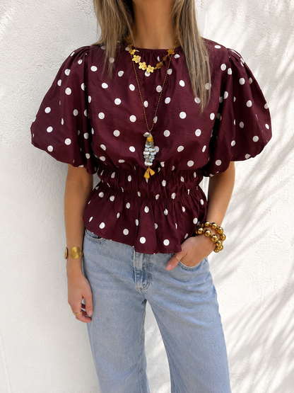 Novi polkadot top pofmouw bordeaux/wit