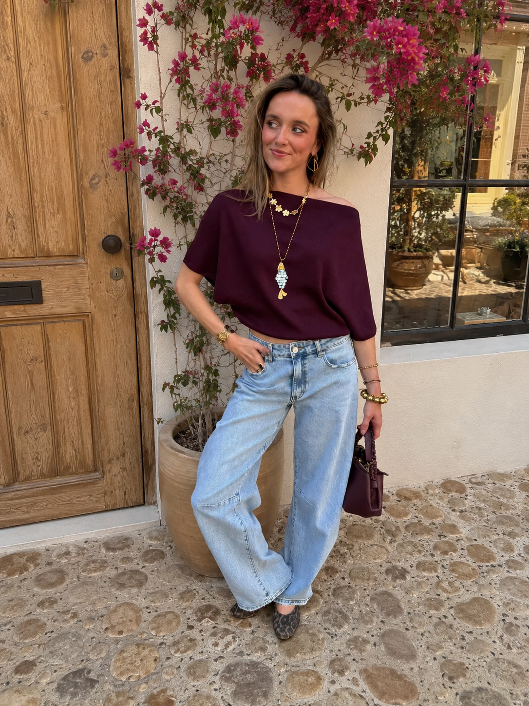 Winnie one shoulder top burgundy
