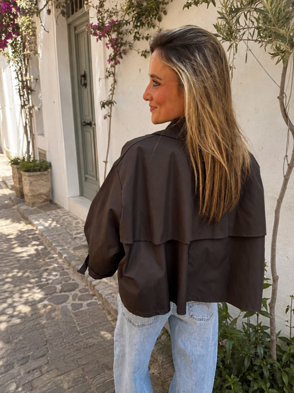 Sacha trenchcoat korte mouw donkerbruin