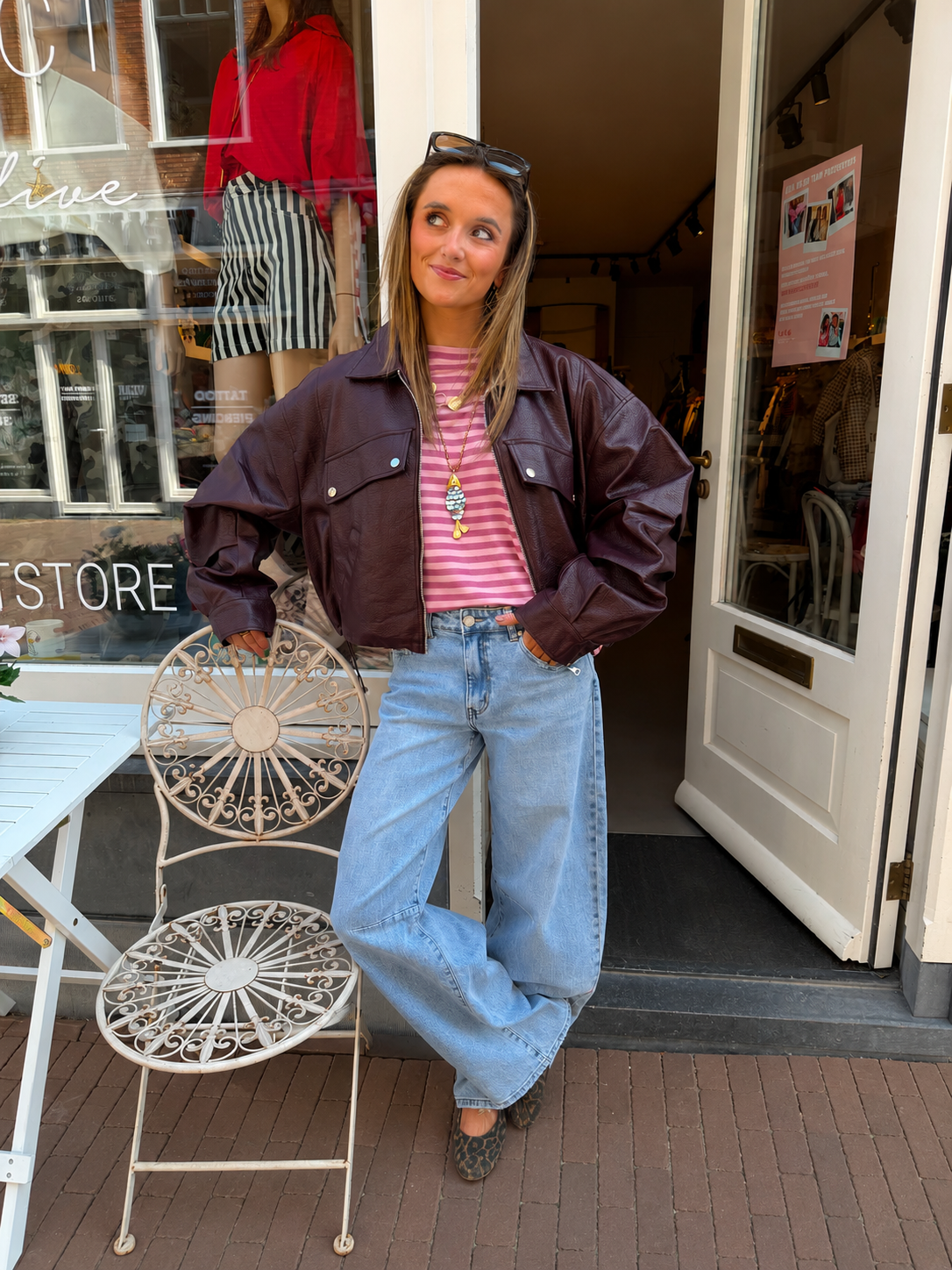 Frenkie oversized leather jacket burgundy