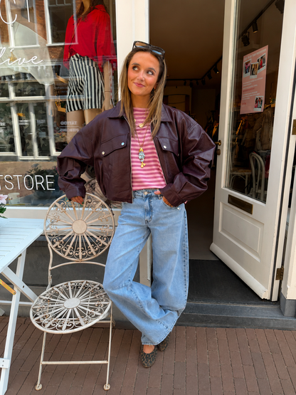 Frenkie oversized leather jacket burgundy