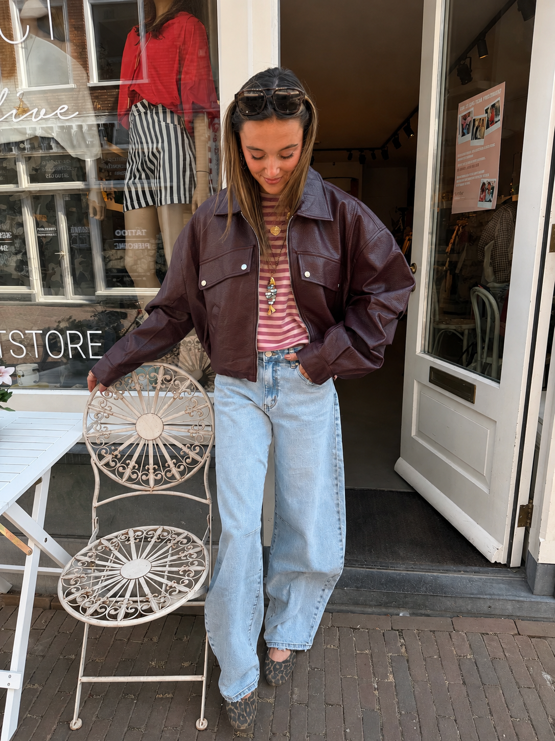 Frenkie oversized leather jacket burgundy