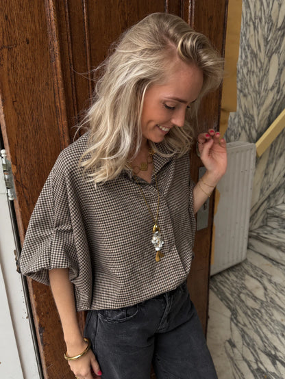 Mira oversized blouse geruit bruin