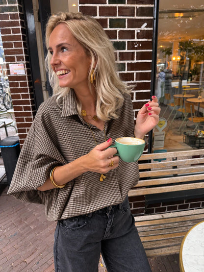 Mira oversized blouse geruit bruin