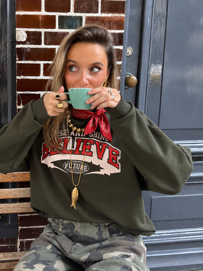 Mees oversized sweater print groen