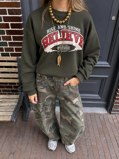 Mees oversized sweater print groen