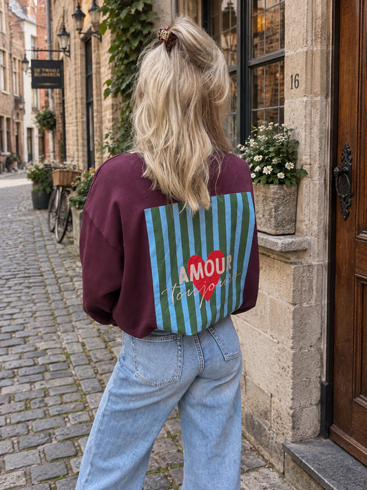 Amour oversized sweater print bordeaux