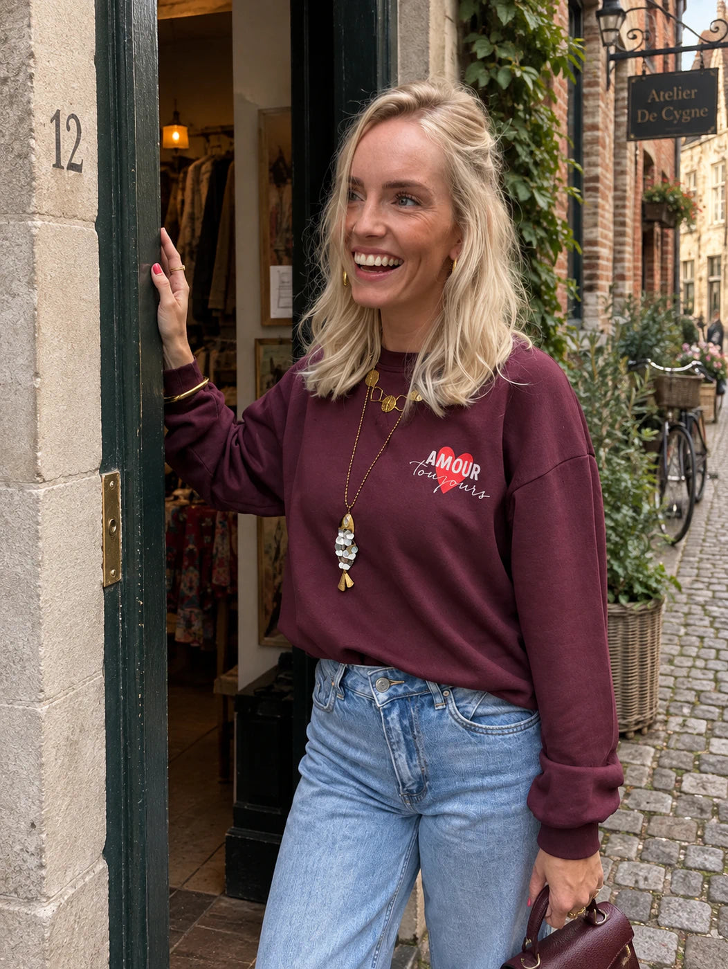 Amour oversized sweater print bordeaux