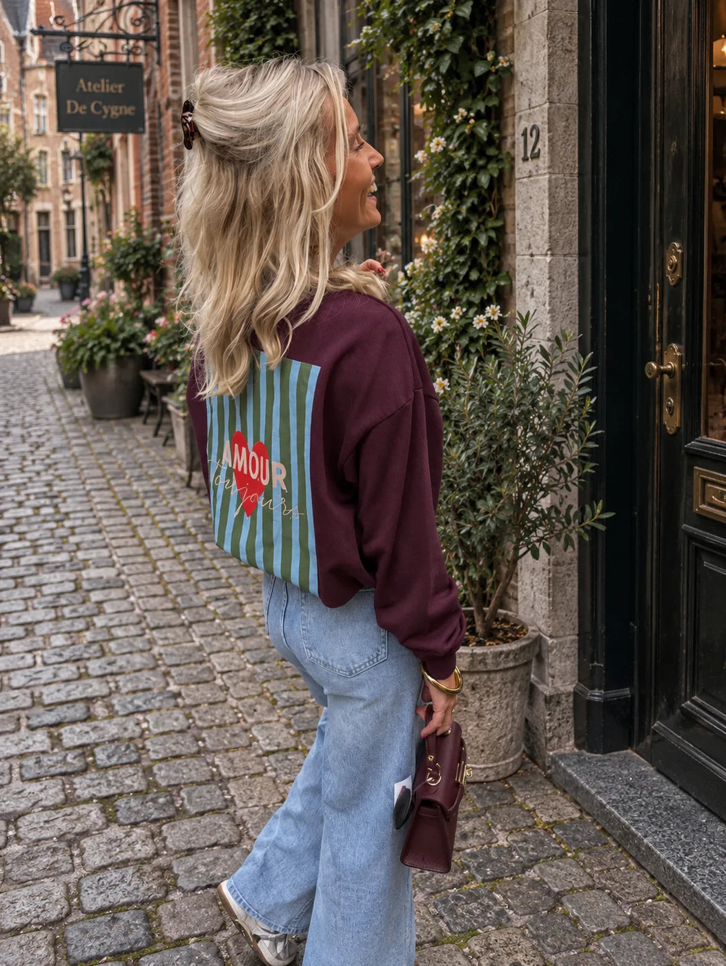Amour oversized sweater print bordeaux